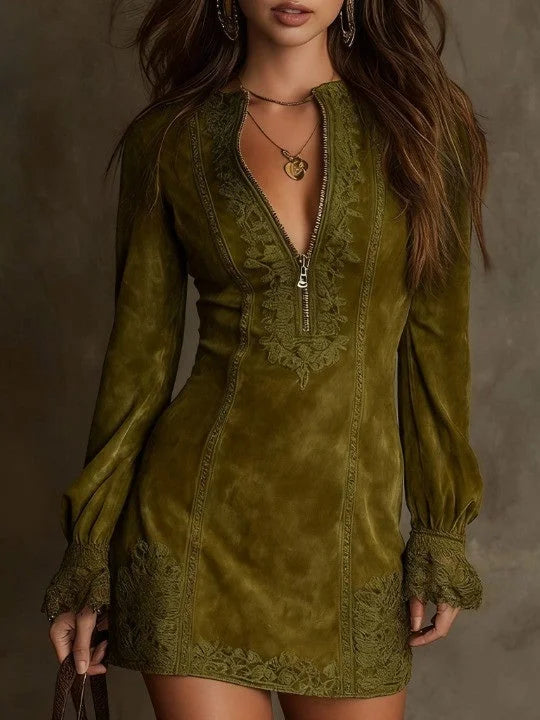 Belloni™ | Abito mini scamosciato Aurora con pizzo