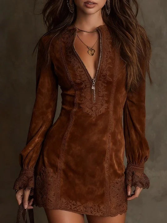 Belloni™ | Abito mini scamosciato Aurora con pizzo